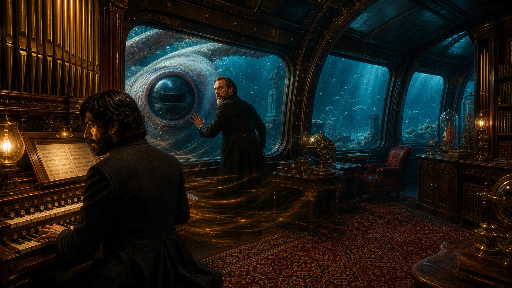 Concept art of the Nautilus interior looking out into the ocean
